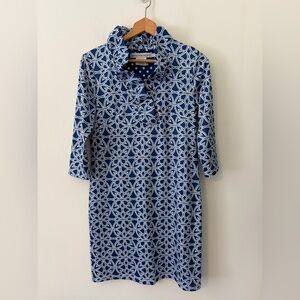 Gretchen Scott Ruffle Neck 3/4 Sleeve Geometric Print Dress Women's Small